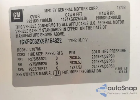 2009 GMC Yukon Denali z USA, uszkodzony, nr VIN 1GKFC032X9R164822